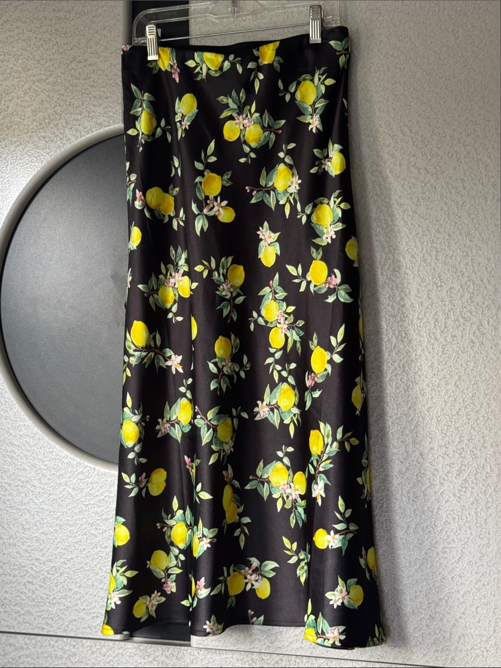 Women’s Black Maxi Skirt with Yellow Lemon Print